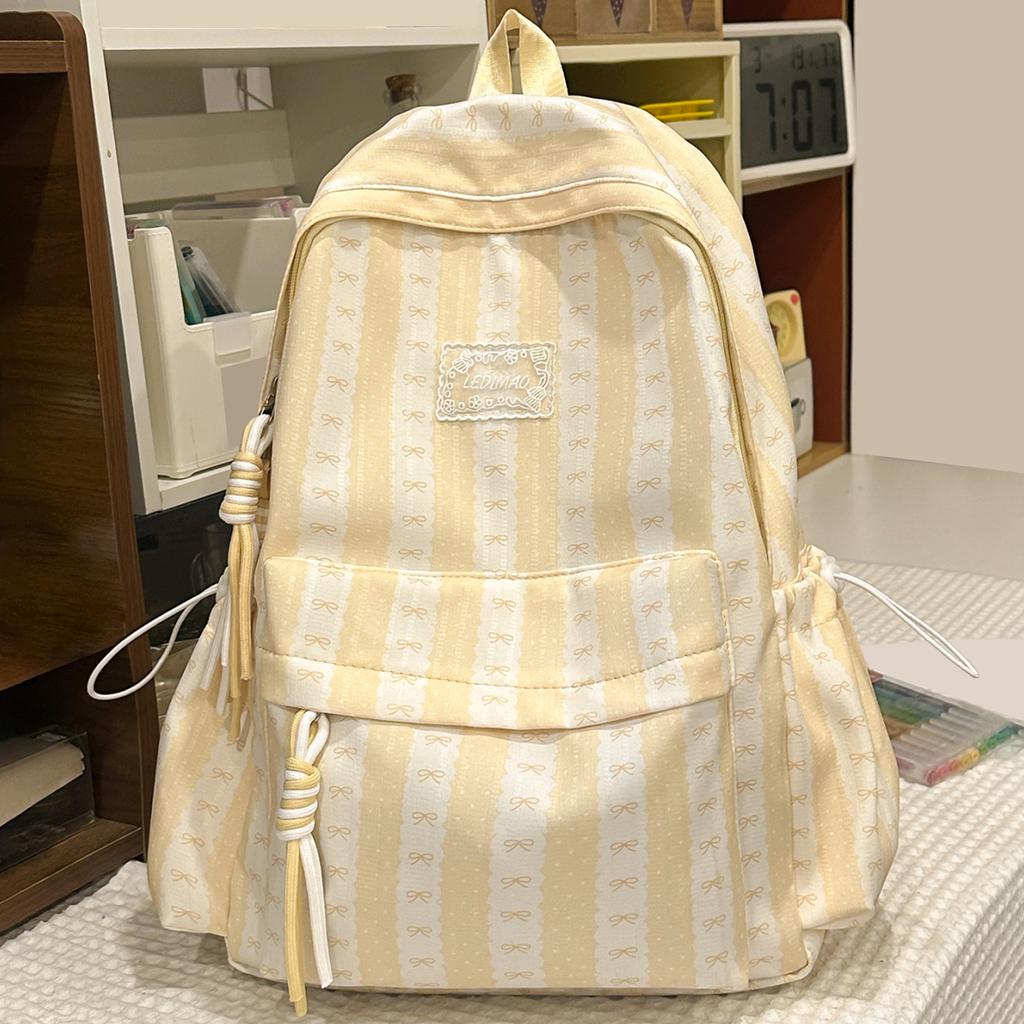 Nylon Bow Printed Lightweight Travel Bag Large Capacity Aesthetic Daypack Bow Rucksack Multi-pocket for Teens Girls Students