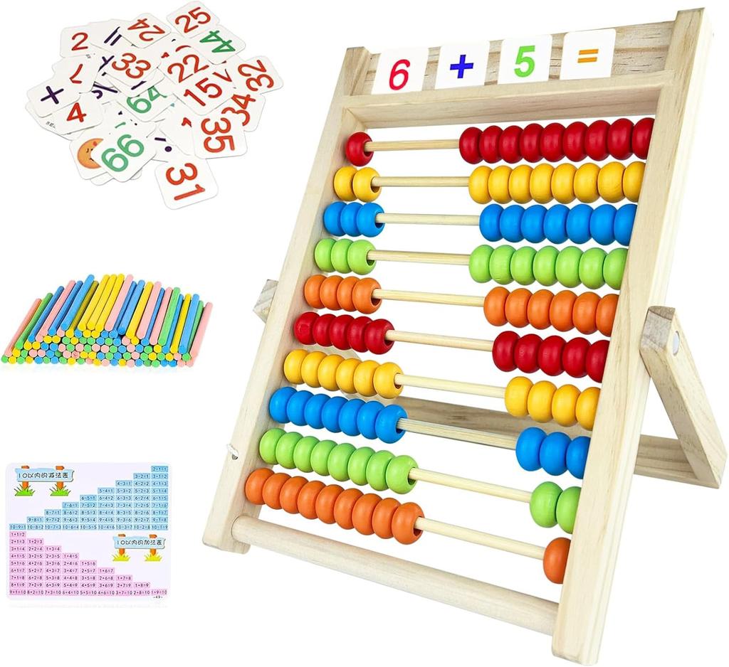 Nutabevr Calculator Calculator Frame, Children's Primary School Abacus for Counting and Calculation, Wooden Calculator Slider with 100 Beads