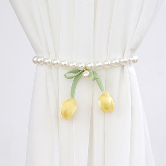 Magnetic Curtain Tiebacks, with Pearl And Tulip Buds Decor, Easy Fixing No Drilling Curtain Ties for Home Bedroom Living Room