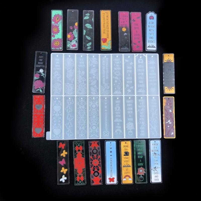 Rechteckige Blumen Lesezeichen Silikonform Gießform Bastelanhänger Harz Epoxid DIY Vollseitige Lesezeichenform für DIY-Fans