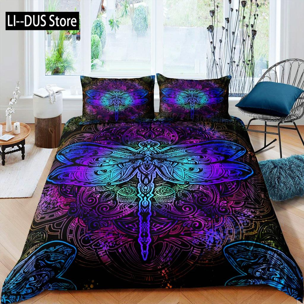 Aquarell Pastell Floral Bettwäsche Sets Vollgröße Bettbezug für Mädchen Frauen Libelle Deckenbezug Steppdeckenbezug Zimmerdeko