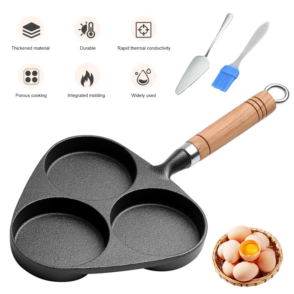 Padella in Ghisa per Uova a 3 Tazze Antiaderente Uova Cotte con Manico Padella per Omelette per Colazione Uova Fritte Pancake Bistecche Hamburger