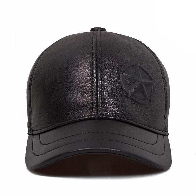 Men's Genuine Sheepskin Leather Baseball Cap - Casual Duckbill Short-Brim Hat for Middle-Aged and Elderly, Spring & Autumn Fashion