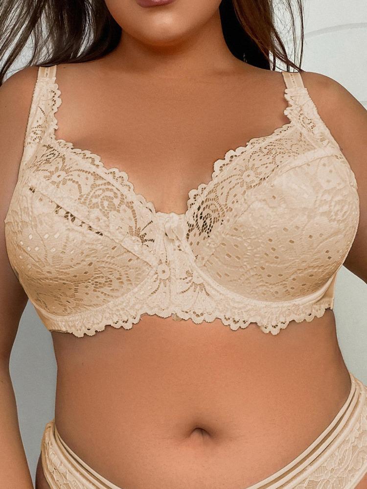 Plus Size Sexy Lace Hollow Out Bra for Women Ultra Thin Solid Color Breathable Bras