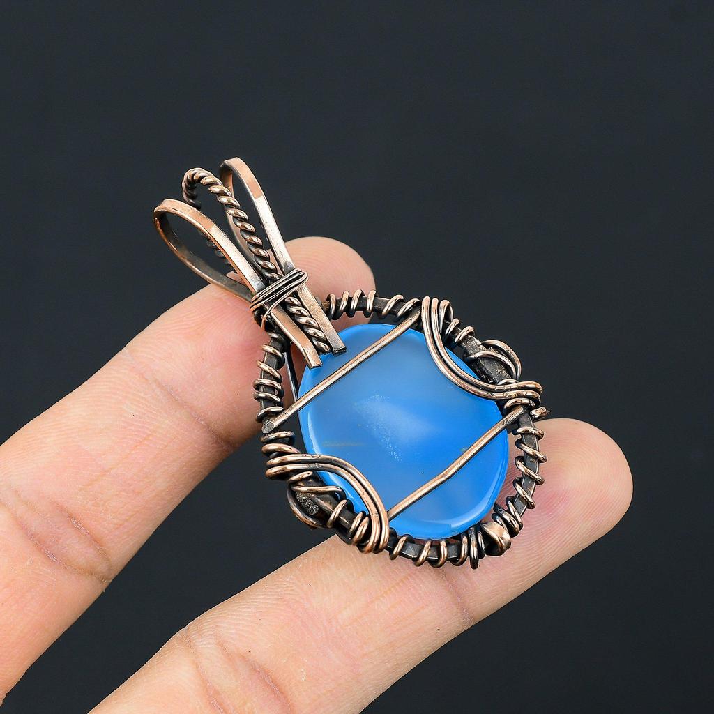 Chalcedony 999 Copper Wire Wrapped Pendant, Handmade Gemstone Pendant Jewelry, Gifts For Wife Brand New Pendant