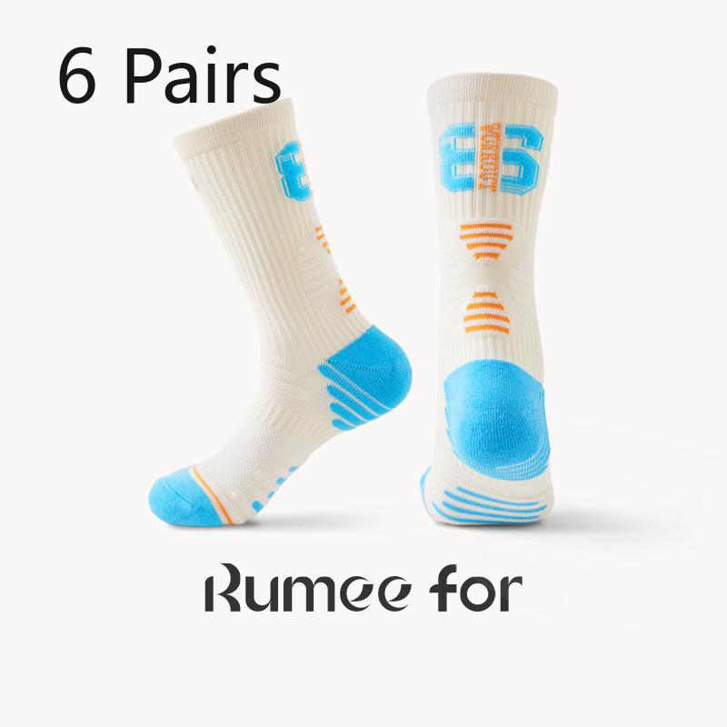 6 Pairs of Men's Thick Towel Bottom Running Basketball High Socks