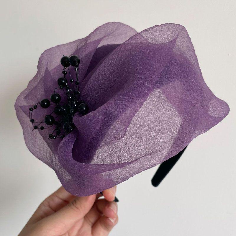 White Organza Evening Half Hat Headband with Wide Edge for High Skull Top Hairstyle