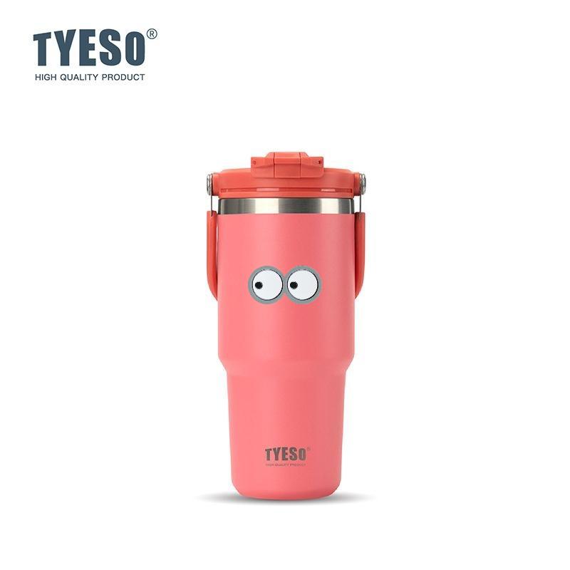 Tyeso 750ml Vacuum Cup Handle Dual-Drink Coffee Mug 304 Stainless Steel Ice Cup Car Bottle Hot Cold Retention Thermoses with Eye Sticker