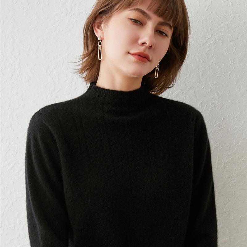 2026 Autumn/Winter Women's Knit Sweater, Half-High Collar Crochet Base Layer, Long Sleeve