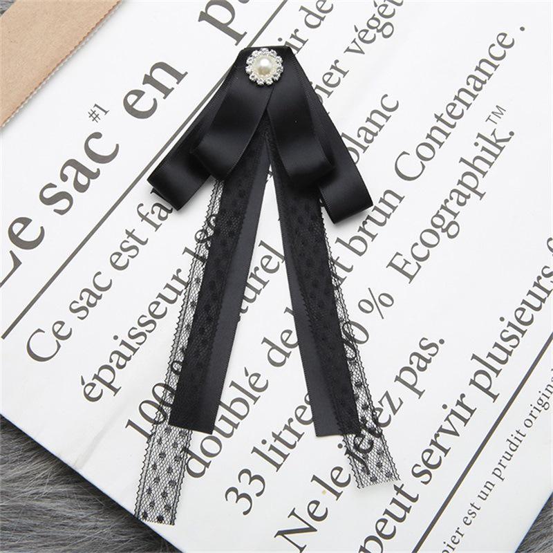 Women Vintage Black Lace Bow Tied Neck Tie Brooches For Shirt Collar Clothes Dropship Decoration