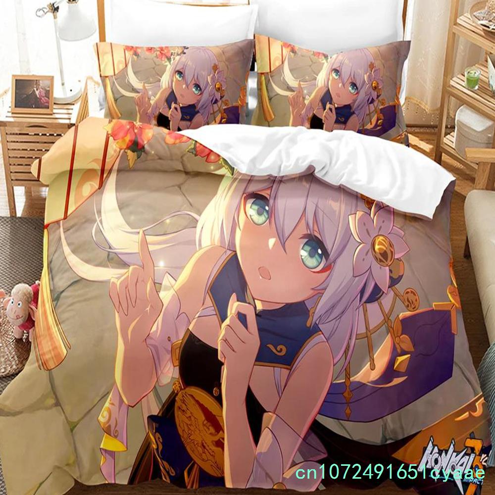 3D Anime Honkai Impact 3rd Pościel Z nadrukiem Dekoracyjny Zestaw 2/3 szt. Poszewka na kołdrę Pościel Pokrowiec na kołdrę Domowy Dla dorosłych Dziecka Nastolatka