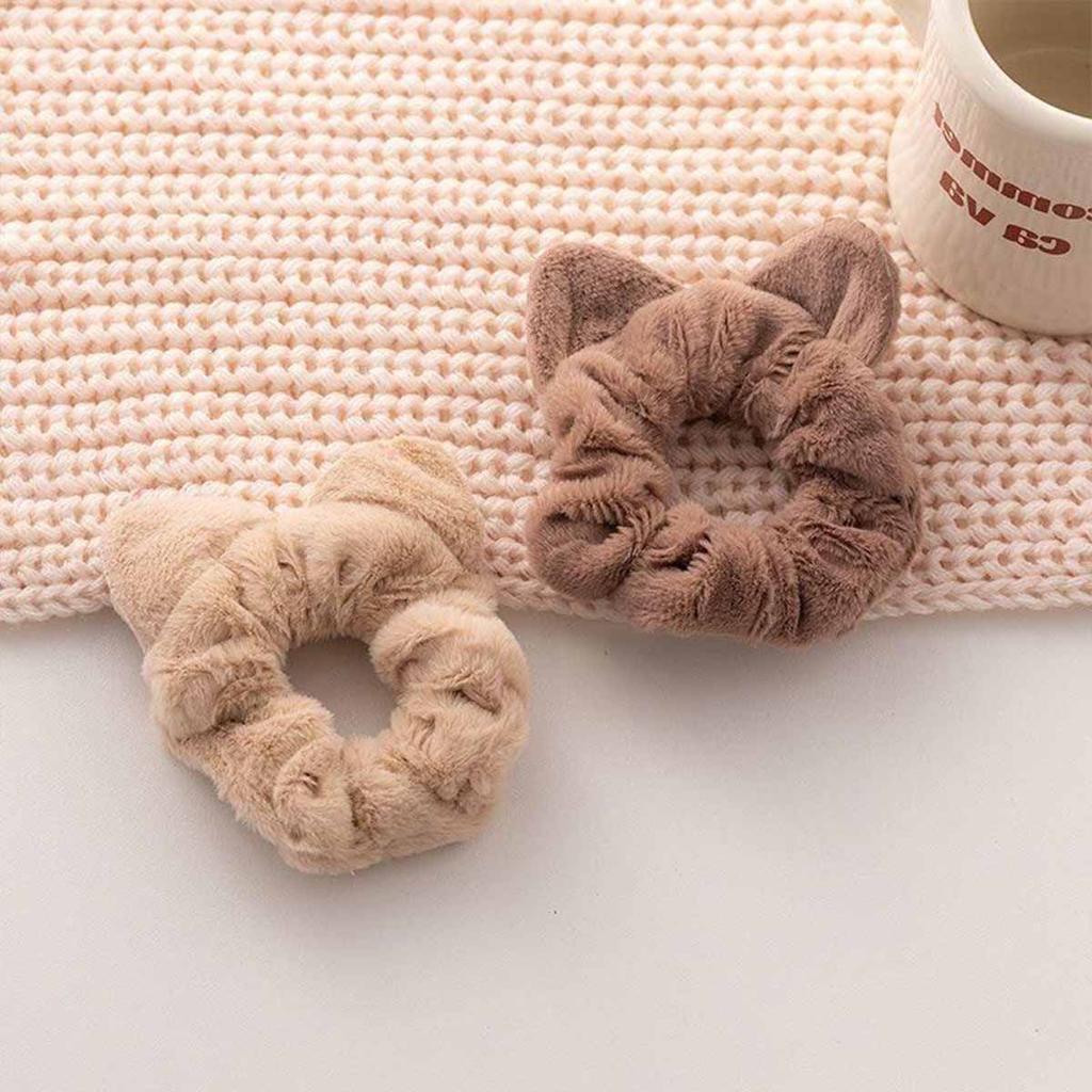 4pcs Autumn and Winter Ear Plush Large Intestine Hair Ring, Cute Hairy Fat Intestine Head Rope Leather Band Hair Ornament