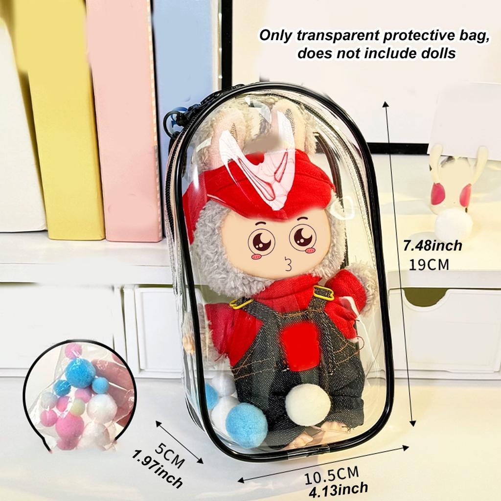 Colorful Transparent Protector Case Organizer Box for 17cm Labubu V3 Dolls Outdoor Display Bag With Keychain Doll Accessories