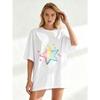Oversize Women's Short-Sleeve T-Shirt with Pink-Yellow-Blue Gradient Star and Colorful Little Stars Print