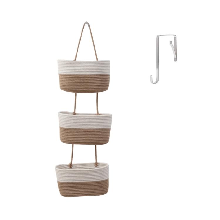 Easy to Install Cotton Rope Basket Wall Hanging Fruit Vegetable Storage Basket