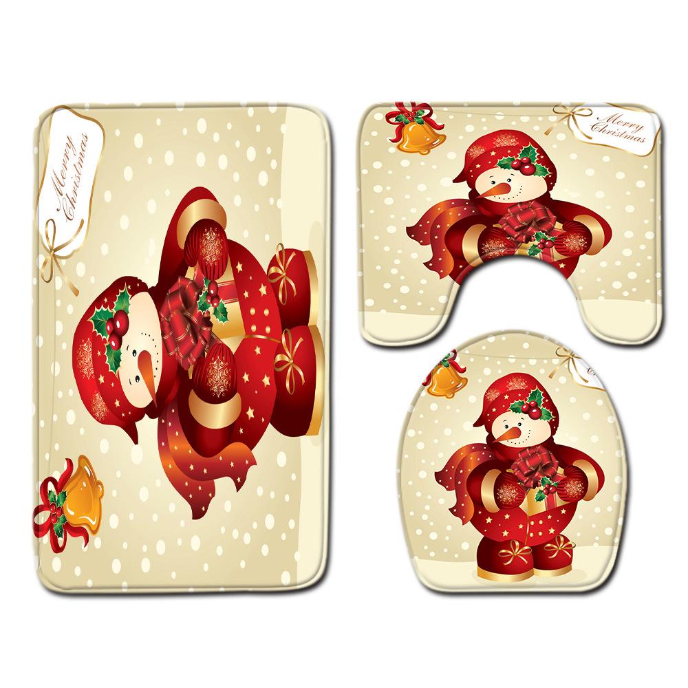 Christmas Waterproof Shower Curtain Four-Piece Combination Floor Mat Entrance Door Mat Bedroom Living Room Carpet