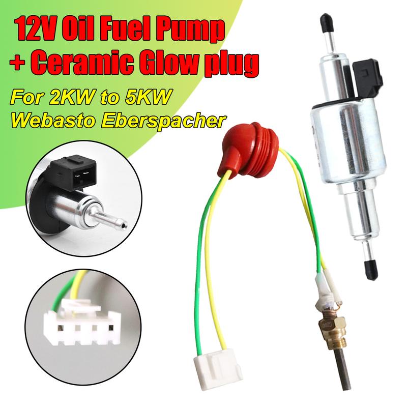2Pcs Air Diesel Parking Heater Oil Fuel Pump 12V Ceramic Glow plug 12V 22m Pulse Oil Pump For 2KW to 5KW For Webasto Eberspacher