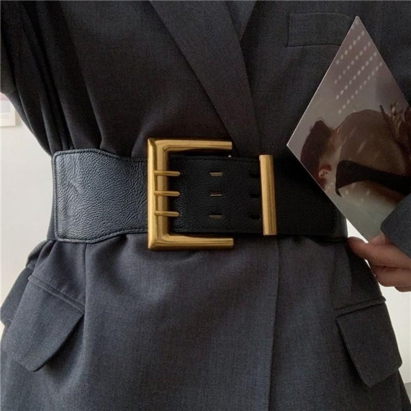 Black Pu Fashionable Elastic Waist Belt For Women Vintage Style Versatile Outfit Accessory