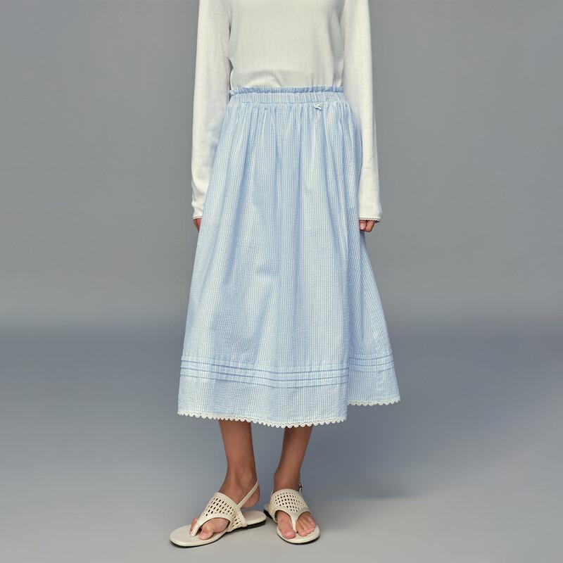 ELLE KIDS Girls French Style Ruffled Striped A-line Skirt 160