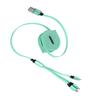 3 in 1 Multi Retractable Charger Cable 3A with TypeC for IOS Micro USB Connector 1.1M(Green )