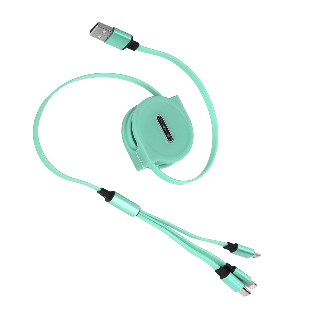3 in 1 Multi Retractable Charger Cable 3A with TypeC for IOS Micro USB Connector 1.1M(Green )