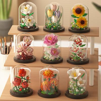 DOUBUILT Scatola Espositiva Bouquet Eterno Micro Mattoncino MOC Modello di Fiori Fai da Te Decorazione Pianta da Tavolo per la Casa Giocattolo in Mattoncini per Bambini