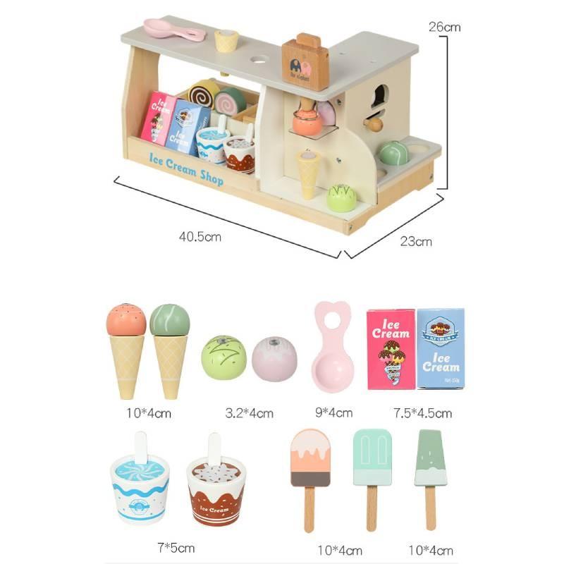 Wooden Ice Cream Shop Playset With Realistic Accessories For Kids Imaginative Role Play