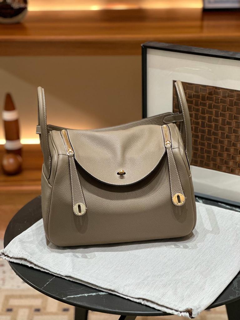 30TC Top Layer Cowhide Lock Plain Weave Coffee Tote Bag Large Capacity Real Leather Organizer Womens Bag