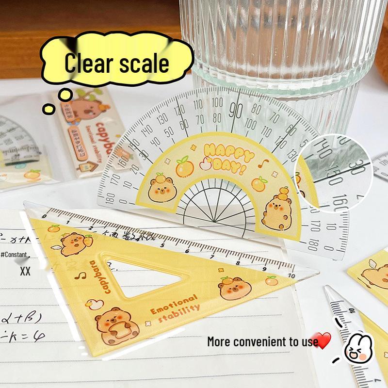 Capybara Cartoon Ruler Set: 4-Piece Portable Student Stationery - Square, Triangle, and Straight Rulers