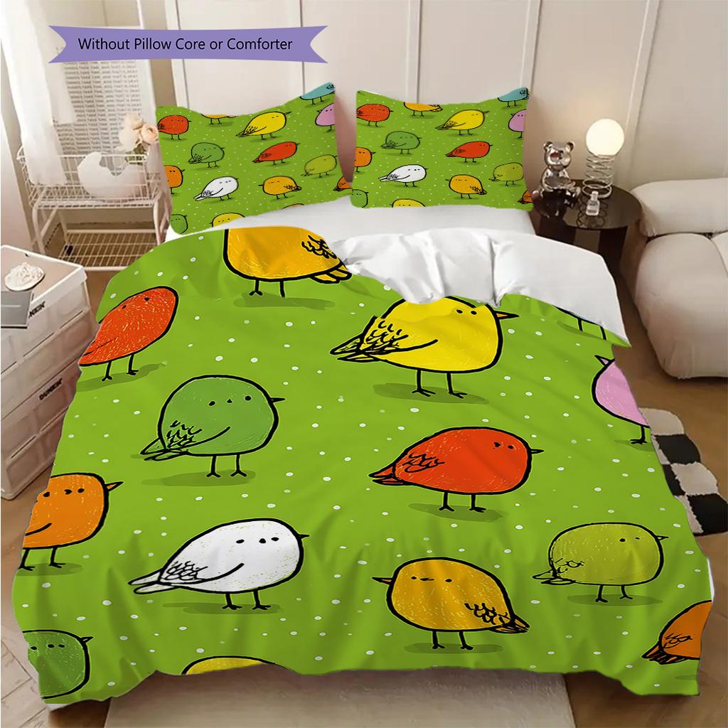 Bird Pattern Bedding Quilt Set Quilt Cover Pillowcase Home Decoration Birthday Gift (1 * duvet cover + 2 * pillowcase, without core)