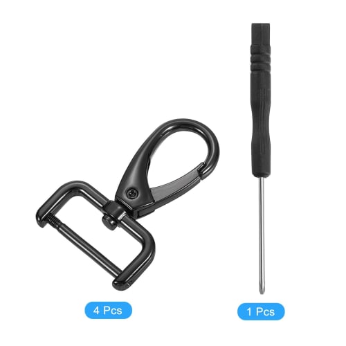 uxcell 9mm x 25mm Screw-On D-Ring Square Keychains with Rotating Hooks, Detachable Snap Hooks for Crafts, 4 Pieces, Black