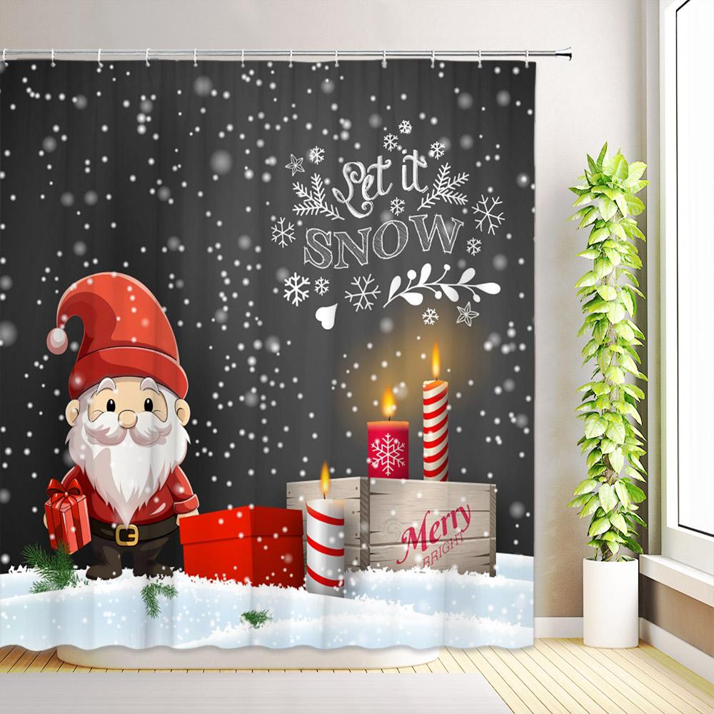 Winter Christmas Snowman Shower Curtains Snowflake Xmas Reindeer Nature Forest Snowy Scenery Farmhouse Bathroom Decor with Hooks