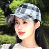 Spring And Autumn Korean Style British Fashion Baseball Cap For Women, Classic Plaid Hard Top Sun Hat, Casual Sports Cap