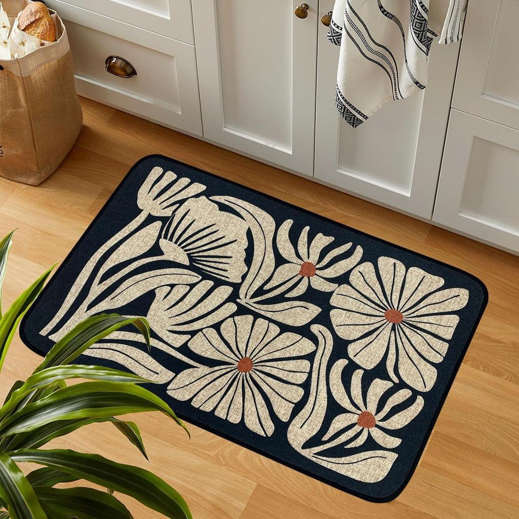 Blumen-Bodenmatte im Retro-Stil, schmutzabweisend und pflegeleicht, saugfähige und schnell trocknende Badezimmer-Bodenmatte