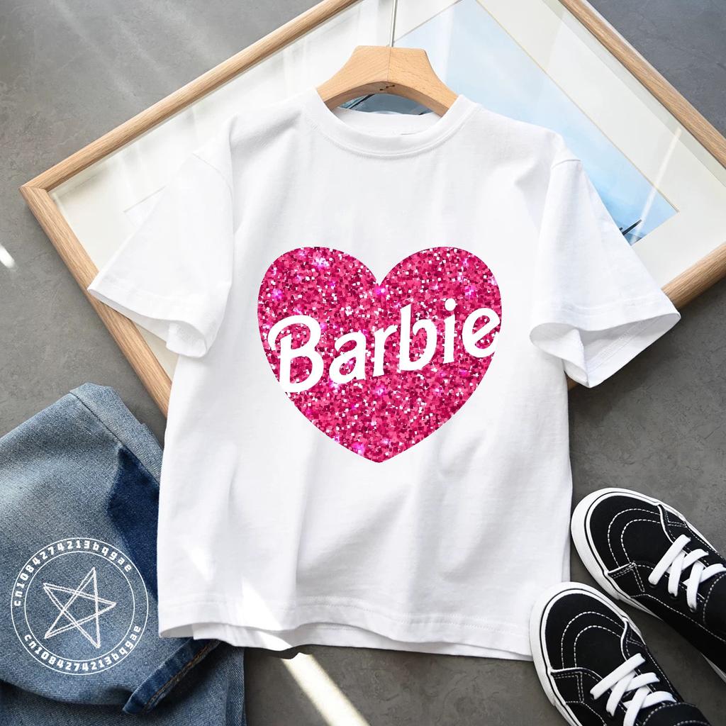 2025 Kawaii Barbie Kinder Kurzarm Anime Cartoon Mädchen Jungen Rundhals T-Shirt Weich Allround Y2K Kinderkleidung Streetwear