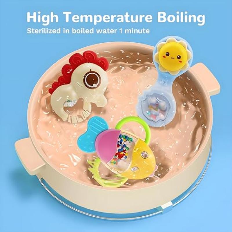 MOONTOY 12-teiliges Baby-Rassel- und Beißring-Set, sensorisches Trainingsspielzeug für Neugeborene und Säuglinge von 0-12 Monaten, Geschenk für Jungen und Mädchen