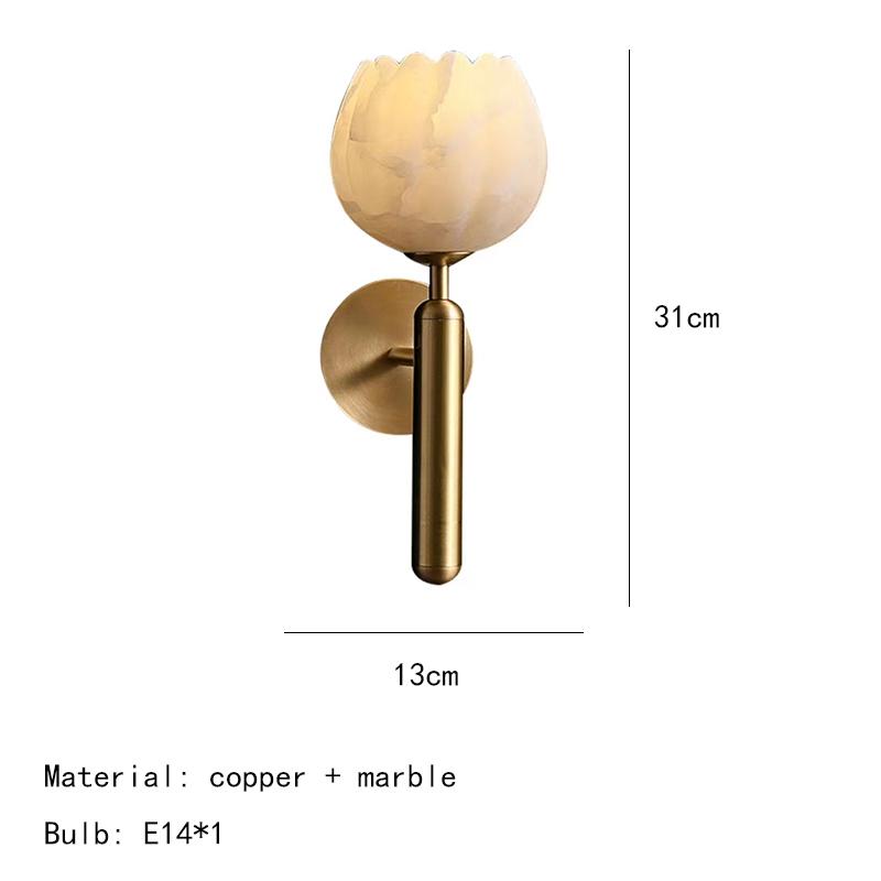 Natural marble LED wall lamp flower shaped brass E14 bulb Nordic luxury living room staircase wall lamp bedroom lighting fixture