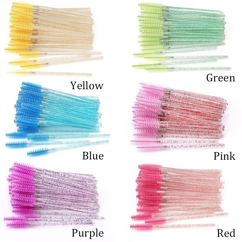 50pcs/set Disposable Eyelash Brush Professional Eyebrow Mascara Wand Applicator Crystal Lash Wands Eyelash Extension Supplies