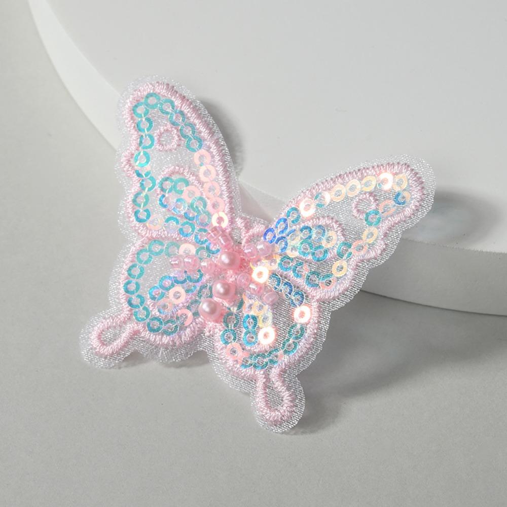 

10Pcs Double-layer Sequins Butterfly Embroidered Patches Bridal Hair Accessories світло-рожевий колір
