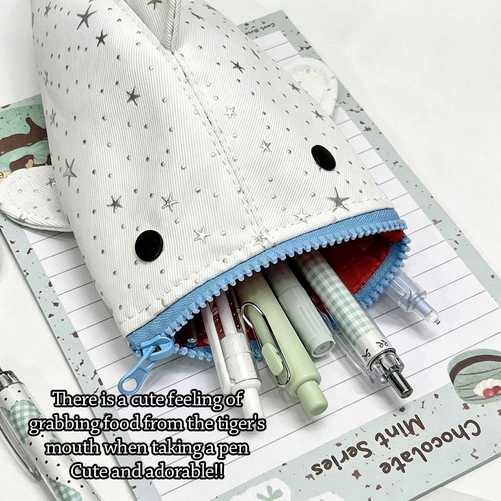 Shining Star Print Pencil Case Shark Shaped Pencil Pouch Stationery Bag  School Supplies