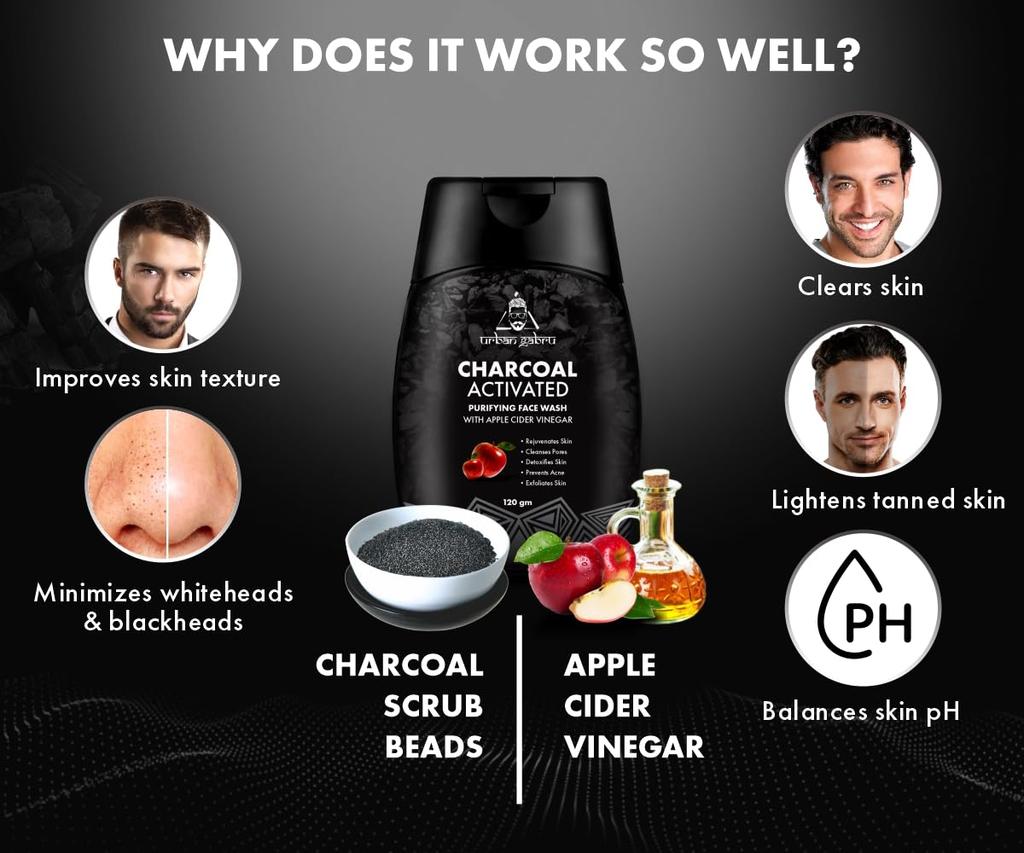 UrbanGabru Charcoal Face Wash For Men Deep Pore Cleansing Daily Cleanser For Clear Looking Skin 120 Gm Pack Of 1