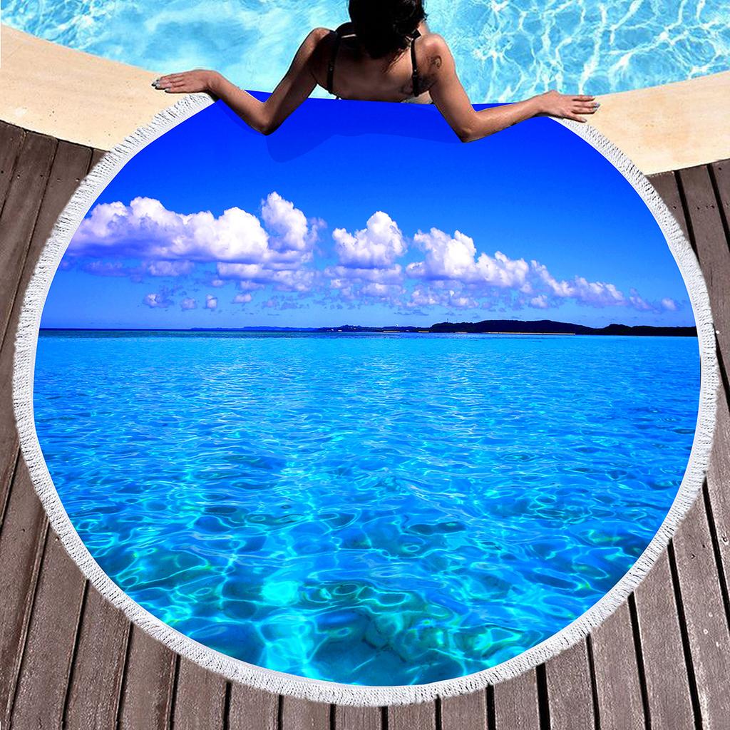 Natural Scenery Sea Rock Round Beach Towel, Ocean Theme Beach Blanket,Soft Absorbent Quick Dry Pool Towel Portable Picnic Mat