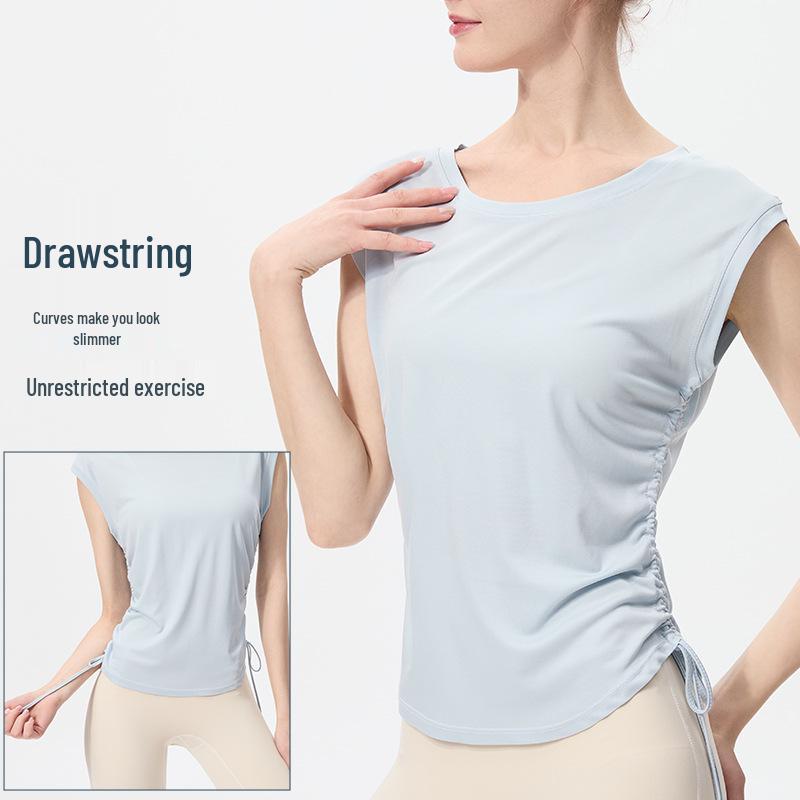 Women's Quick-Dry Slimming Sleeveless Tank Top with Side Drawstring for Running, Fitness, and Yoga