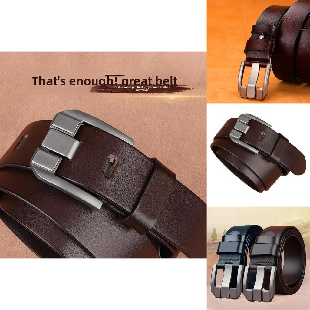 Classic Twolayer Leather Belt For Men With Geometric Design And Alloy Buckle