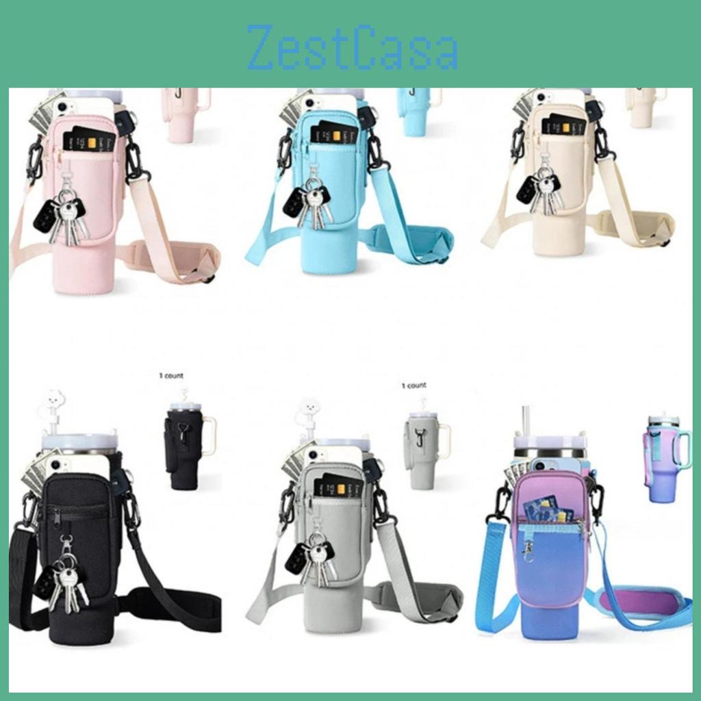 Bottle Bag Carrier With Water Pocket For 40 Oz Tumbler With Handle Neoprene Sports Water Bottle Holder Pouch