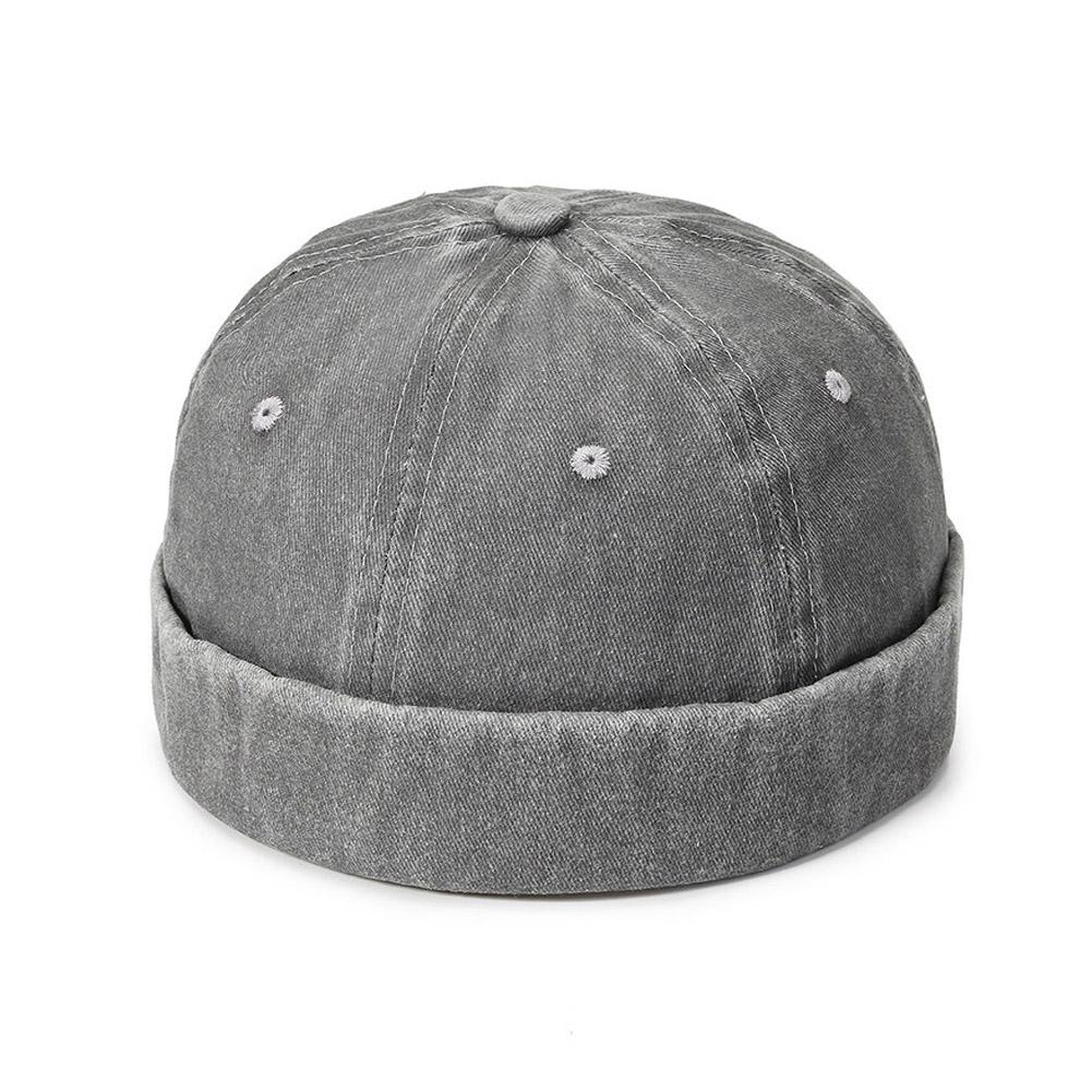 Retro Washed Cotton Brimless Hats for Men Vintage Docker Beanie Cap Rolled Cuff Skullcap Solid Color Adjustable Buckle Dad Hat