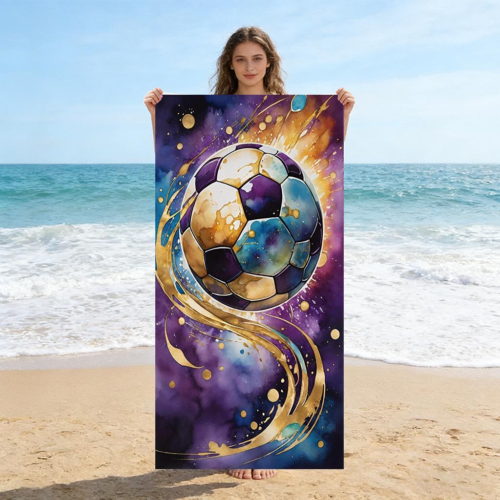 

1pc Football Themed Beach Brilliant Colors Design Towel Super Absorbent Suitable for Beach Vacation Pool Summer Gift for Friends W40*H60(CM)