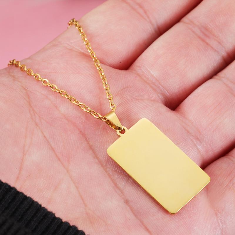 10Pcs/Lot Mirror Polished Stainless Steel Namebar Pendant Necklaces 304 Cable Chain for DIY Custom Logo Jewelry