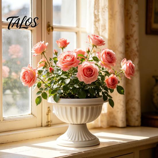 Plastic Flower Urn Planter, Goblet-Shaped Plant Pot, Lightweight Flowerpot with Drainage Holes for Indoor Outdoor Garden Patio Porch Decor