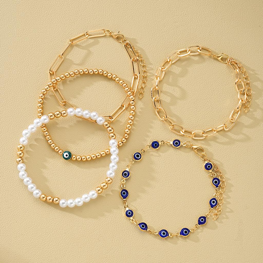5PCS Turkish Evil Eye Beaded Bracelets For Women Fashion Blue Green Eye Gold Color Bracelets Set New Good Luck Jewelry Gift 2026